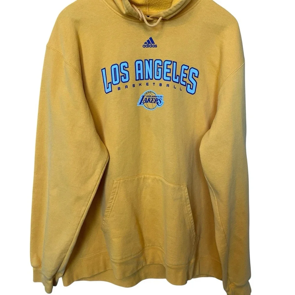 Adidas LA Lakers Mens Hoodie XXL Gold Graphic Basketball Sweatshirt Los Angeles